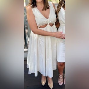 Farm Rio trendy dress in white cream from this season (Jennifer Lopez’s dress).